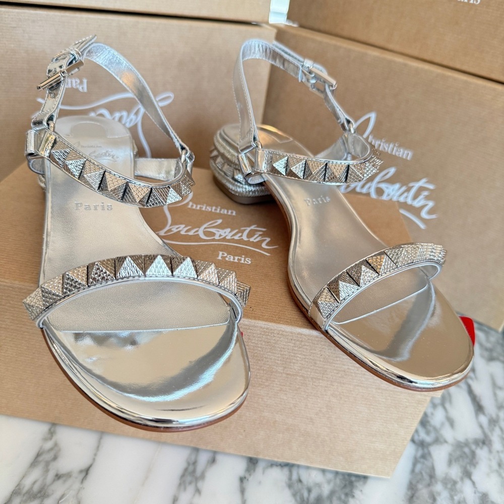 Christian Louboutin Women's Pyrasand 30 studded mirrored leather sandals EU 38.5